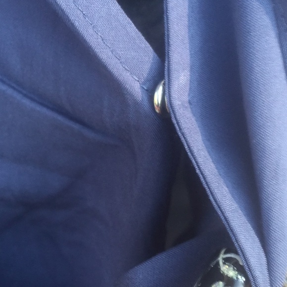 Navy Blue Drape Front Lace Up Tie Long Sleeve Top - Picture 7 of 8